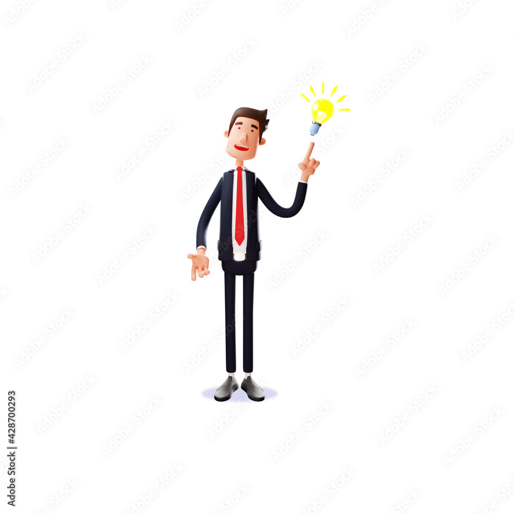 3D Businessman Cartoon Design with a gesture of having an idea 3D Businessman Cartoon Design with a gesture of having an idea