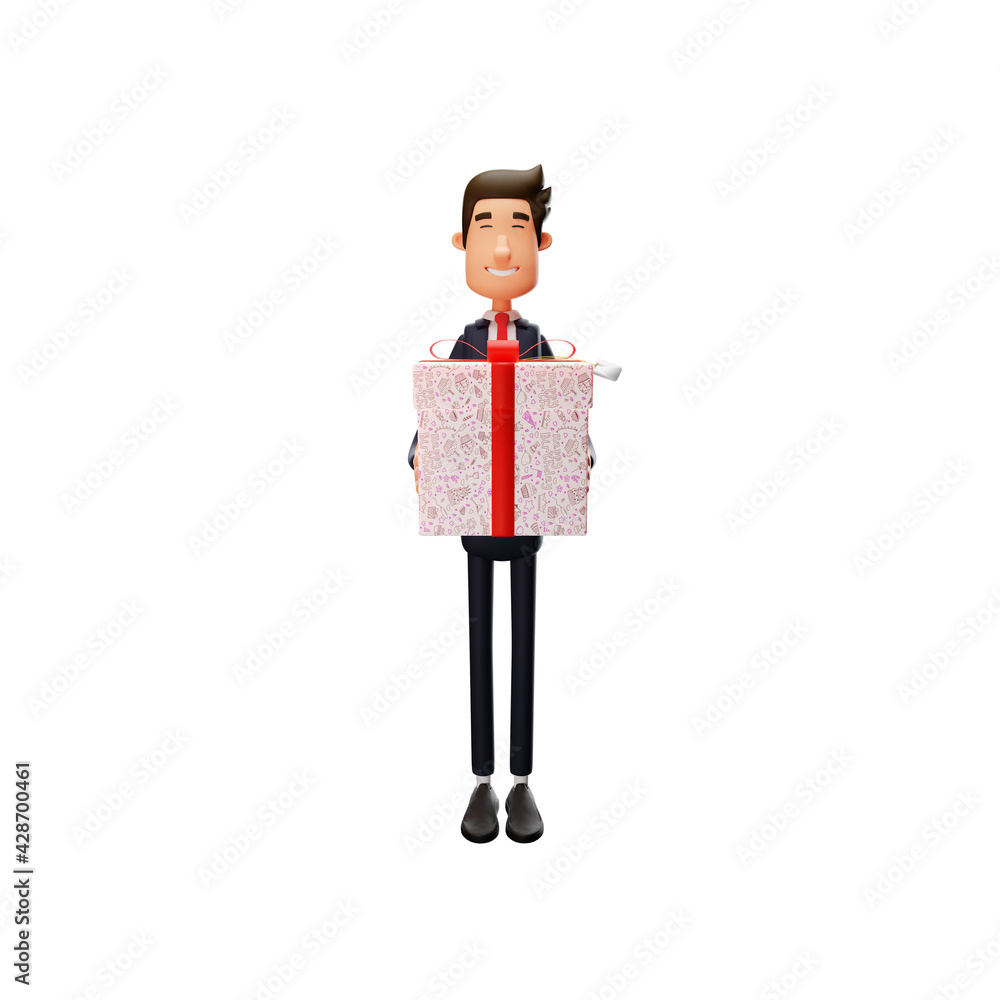 3D Male Cartoon Design having a big present 3D Male Cartoon Design having a big present