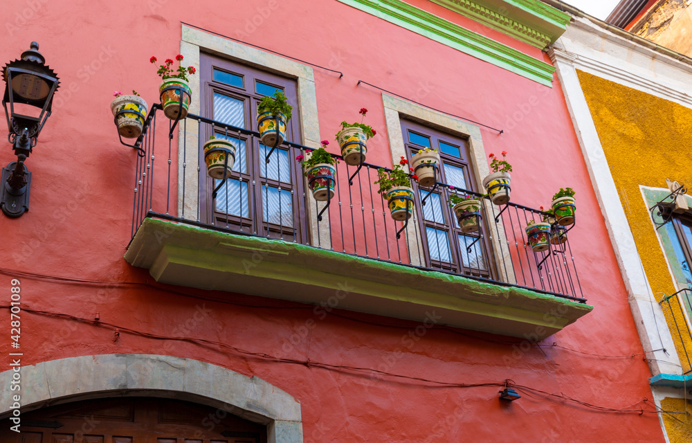 Guanajuato, Mexico, Scenic cobbled streets and traditional colorful colonial architecture in Guanajuato historic city center.