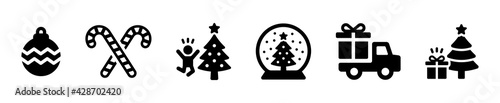 Christmas decoration gift set in black and white flat icon.