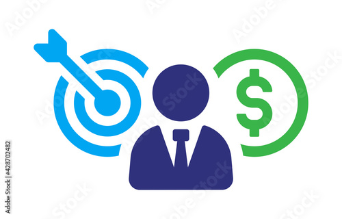 Financial advisor with business target profit vector icon.
