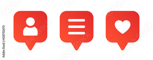 Red and white social media network icon set. Vector illustration.