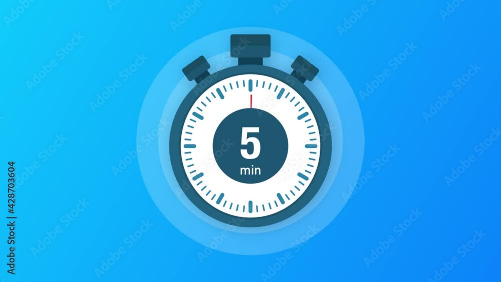 The 5 minutes, stopwatch icon. Stopwatch icon in flat style, timer on on color background. Motion graphics. The 5 minutes, stopwatch icon. Stopwatch icon in flat style, timer on on color background. Motion graphics.
