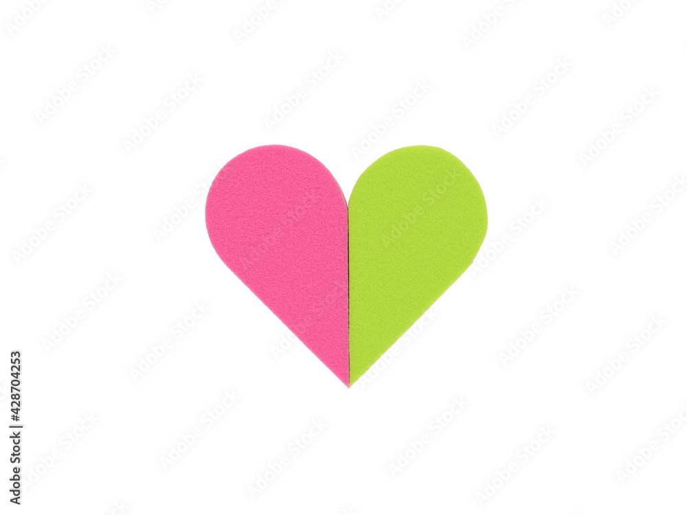 Fototapeta premium Heart of red and green sponges isolated on a white background.