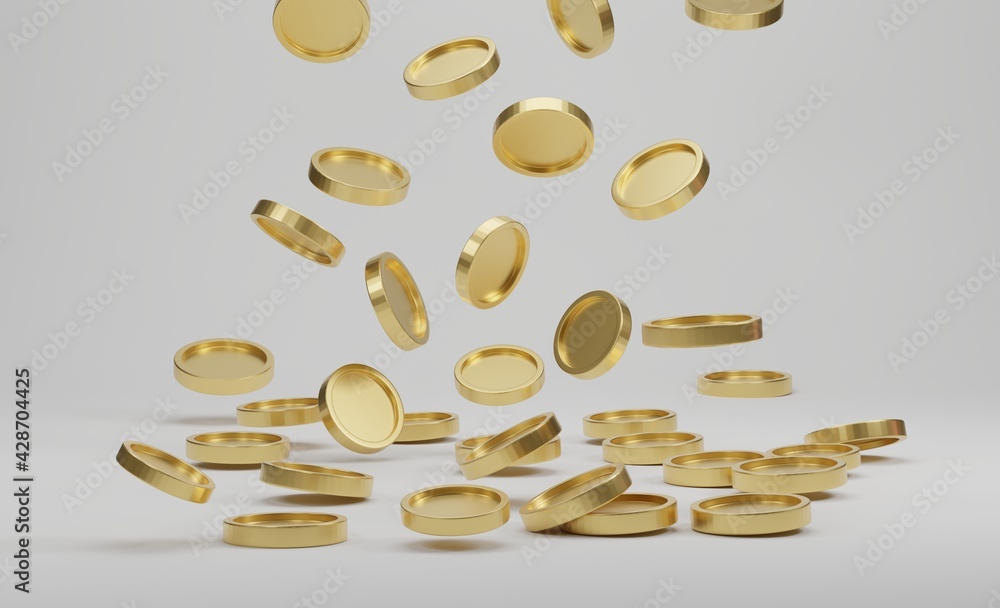 Falling golden coins on a white background. 3d rendering Falling golden coins on a white background. 3d rendering