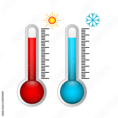 Set of meteorological thermometers. Hot and cold. Vector illustration on white background.