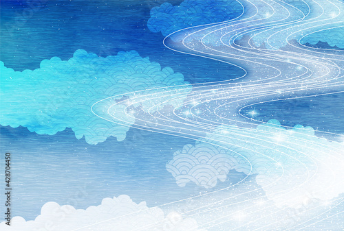 和柄　天の川　青　背景