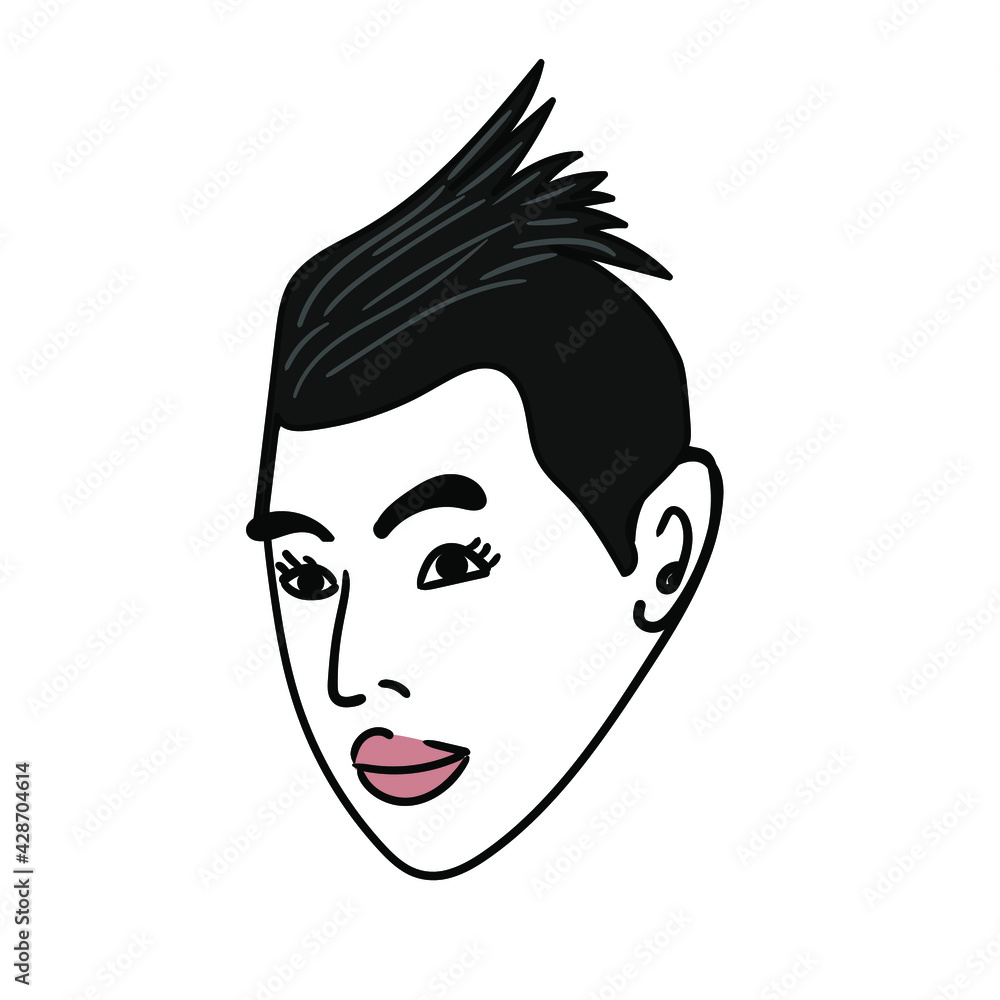 silhouette of a young man with a traditional African American hairstyle, braids and braids. color black and white illustration on white isolated background.