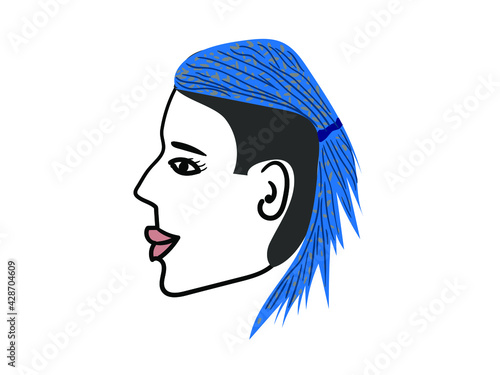 silhouette of a young man with a traditional African American hairstyle, braids and braids. color black and white illustration on white isolated background.