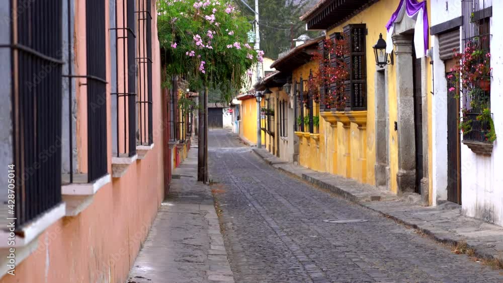 Empty latin american street. Colonial hispanic street Empty latin american street. Colonial hispanic street