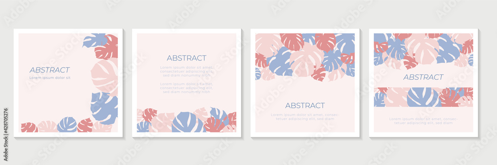 Vector design templates in simple modern style with copy space for text, flowers and leaves

