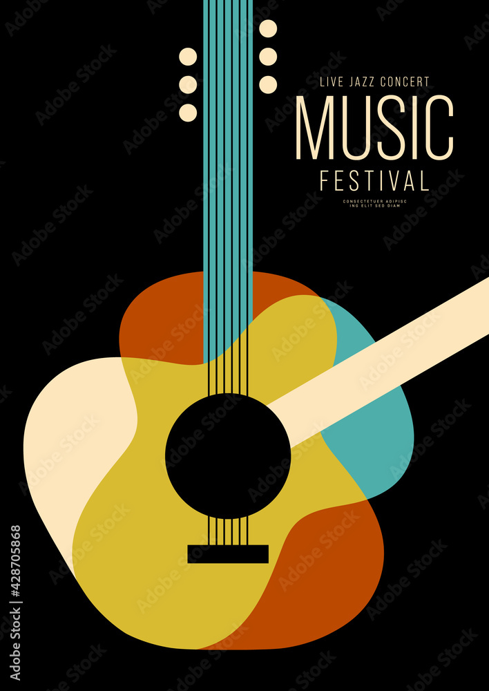 Music poster design template background decorative with guitar - obrazy, fototapety, plakaty 