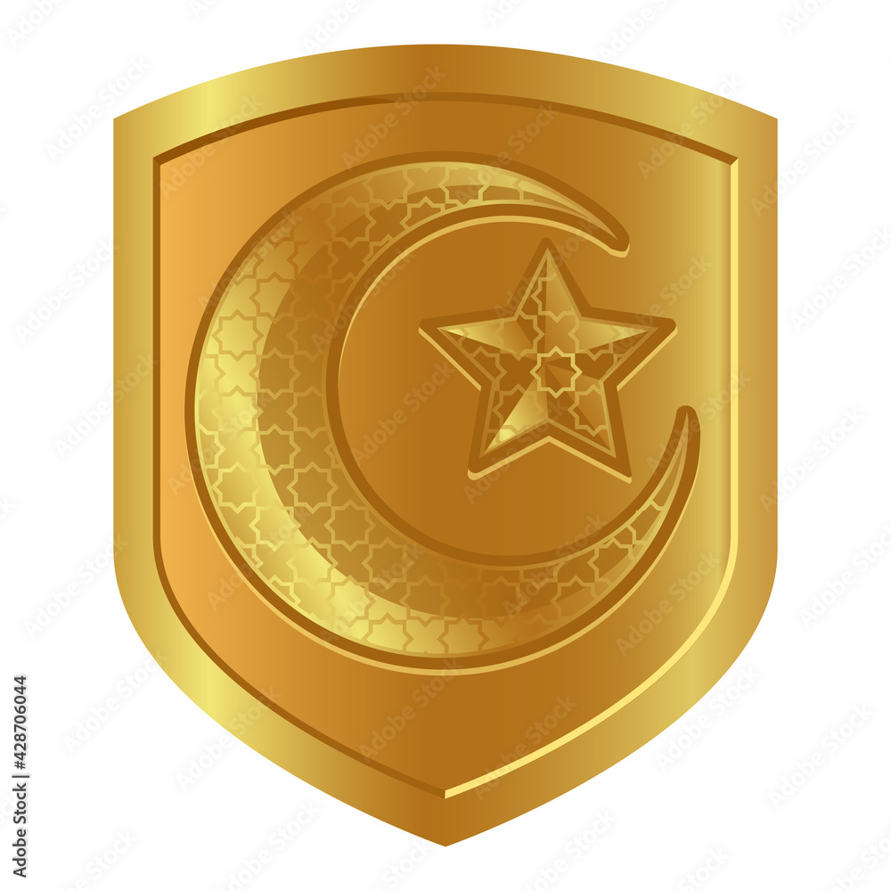 crescent moon star logo symbol in golden shield symbol of strength Islam crescent moon star logo symbol in golden shield symbol of strength Islam