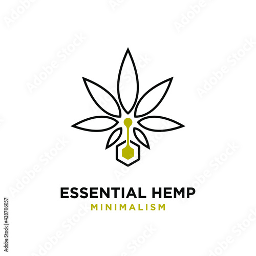 Premium essential hemp oil line vector logo
