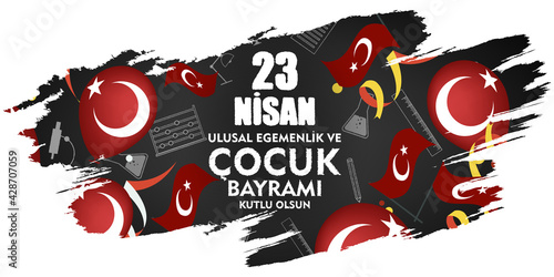 Brush design vector illustration celebration background for (23 nisan ulusal egemenlik ve cocuk bayrami), 23 April, National Sovereignty and Children’s Day - Turkish national holiday