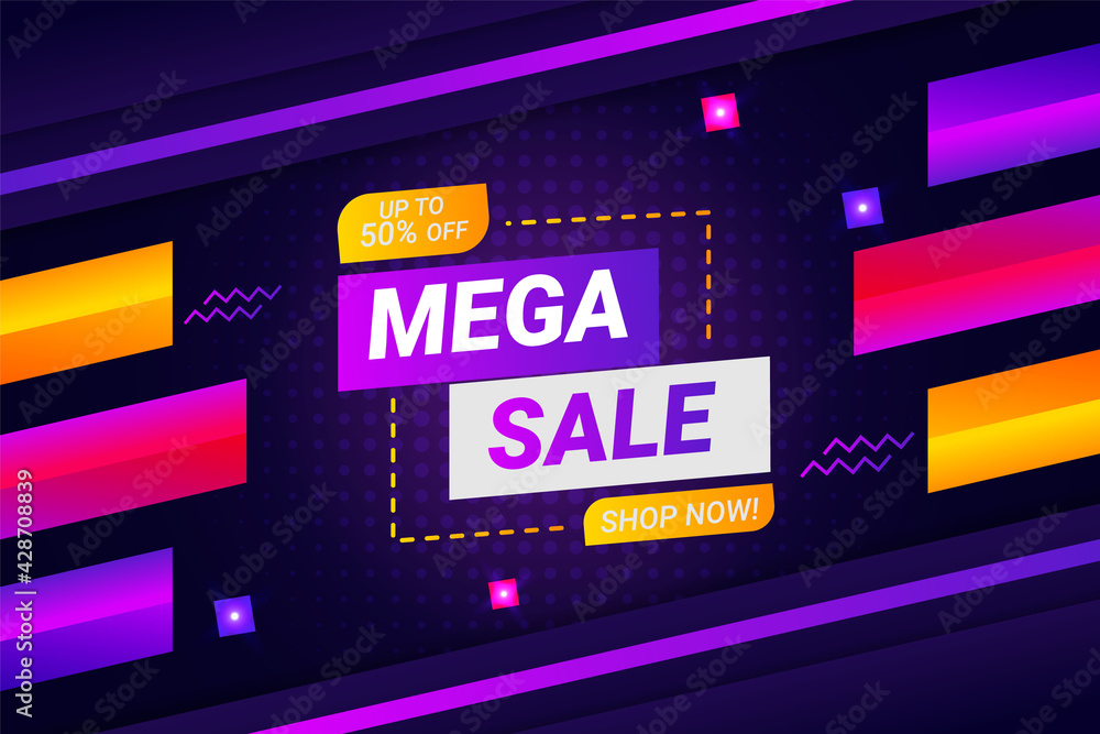 Modern Futuristic Colorful Glow in The Dark Mega Sale Banner Concept Purple Background Modern Futuristic Colorful Glow in The Dark Mega Sale Banner Concept Purple Background
