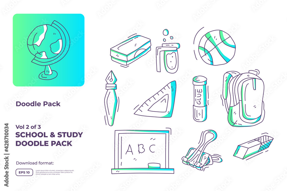 School and study doodle icon illustration set with gradient color line style vector illustration School and study doodle icon illustration set with gradient color line style vector illustration