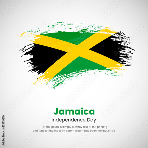 Brush painted grunge flag of Jamaica country. Independence day of Jamaica. Abstract modern painted grunge brush flag background.