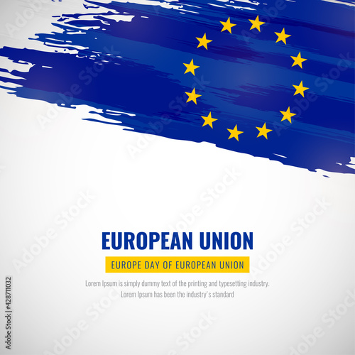 Happy europe day of European Union with brush style watercolor country flag background