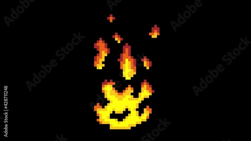 pixelated fire loop animation on black background