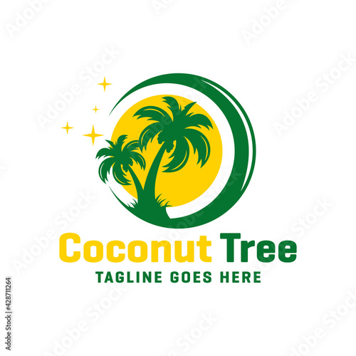 coconut tree logo on the beach