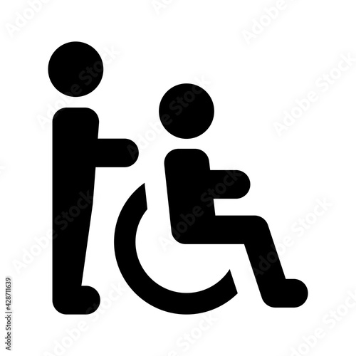 Man help and support disabled, handicap icon vector illustration.