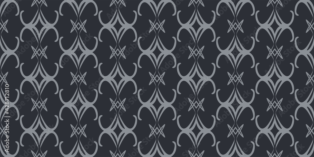 Dark background pattern with decorative elements in gray on a black background. Seamless pattern, texture. Suitable for design book cover, poster, wallpaper, invitation, cards. Vector graphics Dark background pattern with decorative elements in gray on a black background. Seamless pattern, texture. Suitable for design book cover, poster, wallpaper, invitation, cards. Vector graphics