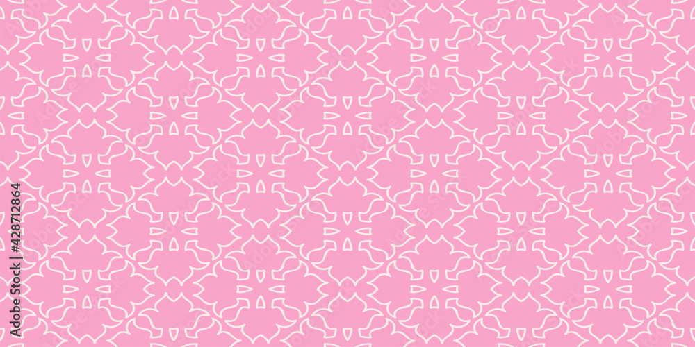 Background pattern with simple floral ornaments on a pink background. Seamless pattern, texture. Suitable for design book cover, poster, wallpaper, invitation, cards. Vector illustration Background pattern with simple floral ornaments on a pink background. Seamless pattern, texture. Suitable for design book cover, poster, wallpaper, invitation, cards. Vector illustration