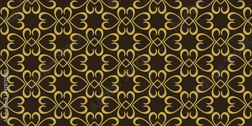Background pattern with gold floral ornament on a black background. Seamless pattern, texture. Vector image