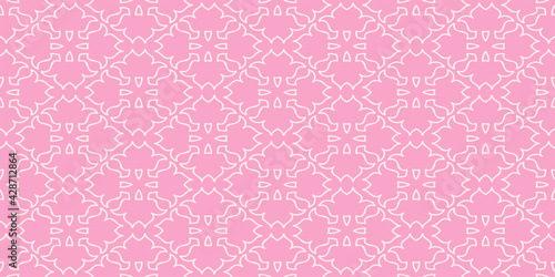 Background pattern with simple floral ornaments on a pink background. Seamless pattern, texture. Suitable for design book cover, poster, wallpaper, invitation, cards. Vector illustration © PETR BABKIN