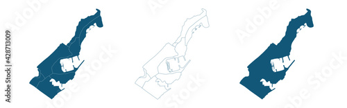 Monaco map with selected regions in black color on a white