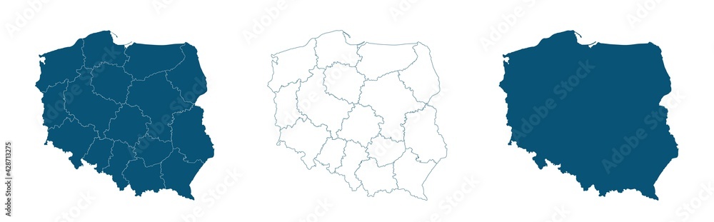 Poland Political Map with capital Warsaw, national borders, most important cities and rivers