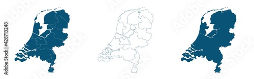 Map of Netherlands in blue on a white background