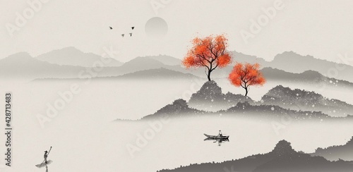 Chinese landscape painting with elegant artistic conception