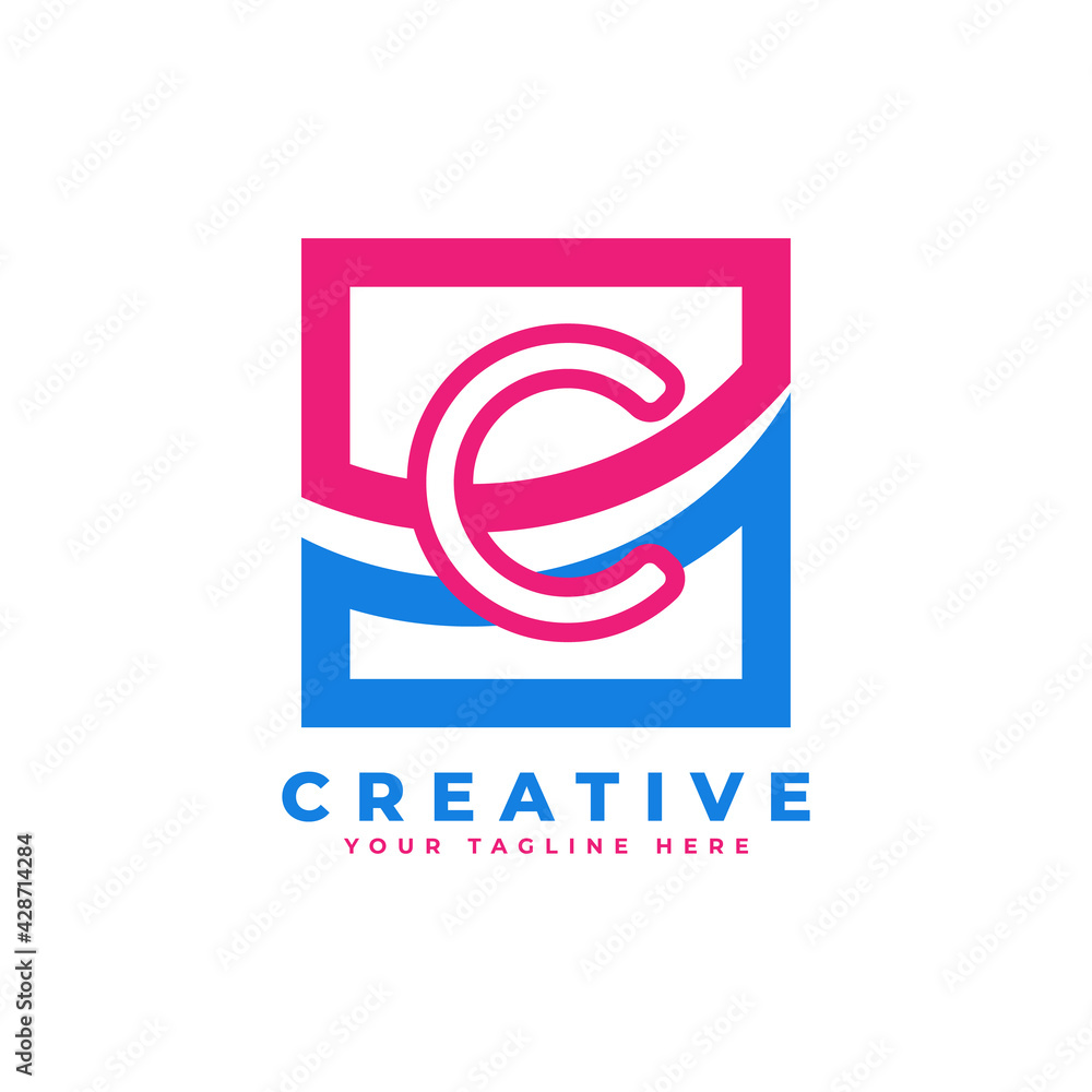 Corporation Letter C Logo With Square and Swoosh Design and Blue Pink Color Vector Template Element Corporation Letter C Logo With Square and Swoosh Design and Blue Pink Color Vector Template Element