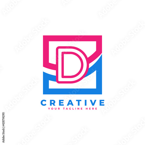 Corporation Letter D Logo With Square and Swoosh Design and Blue Pink Color Vector Template Element