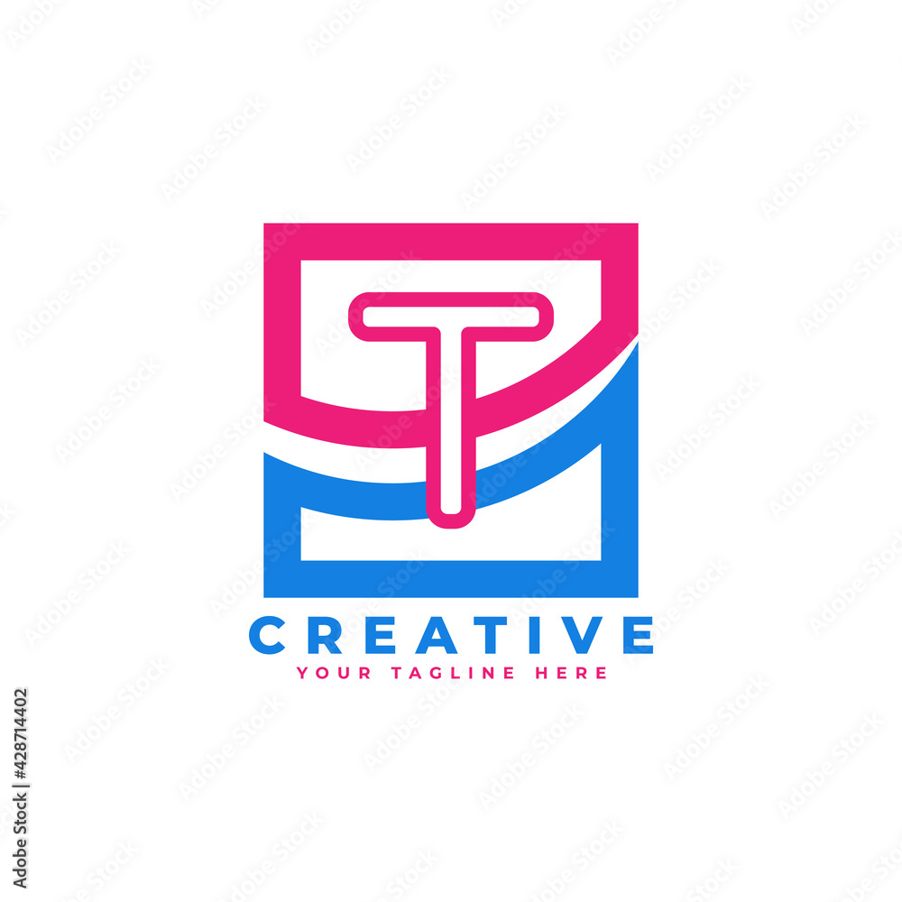 Corporation Letter T Logo With Square and Swoosh Design and Blue Pink Color Vector Template Element Corporation Letter T Logo With Square and Swoosh Design and Blue Pink Color Vector Template Element