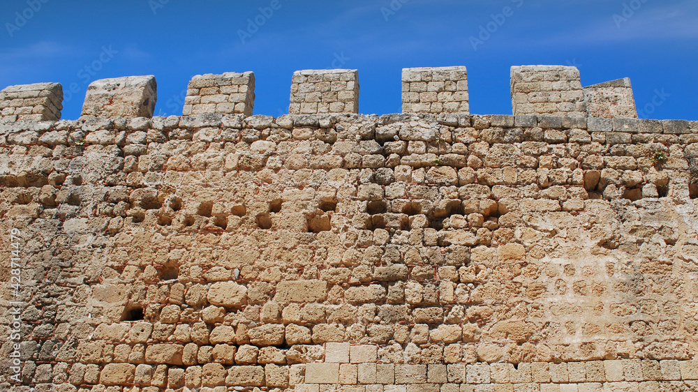 Rhodes fortifications, fortress wall , the old town of Rhodes, Greece