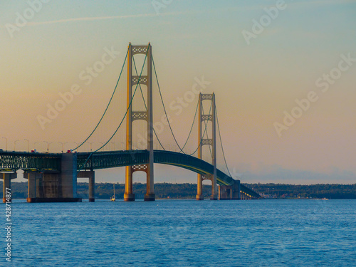 summer sunset on the Mackinac bridge - Michigan