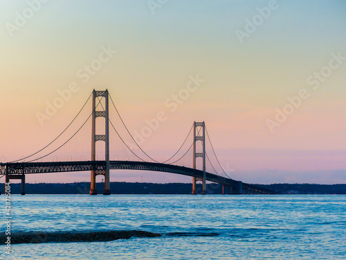 summer sunset on the Mackinac bridge - Michigan