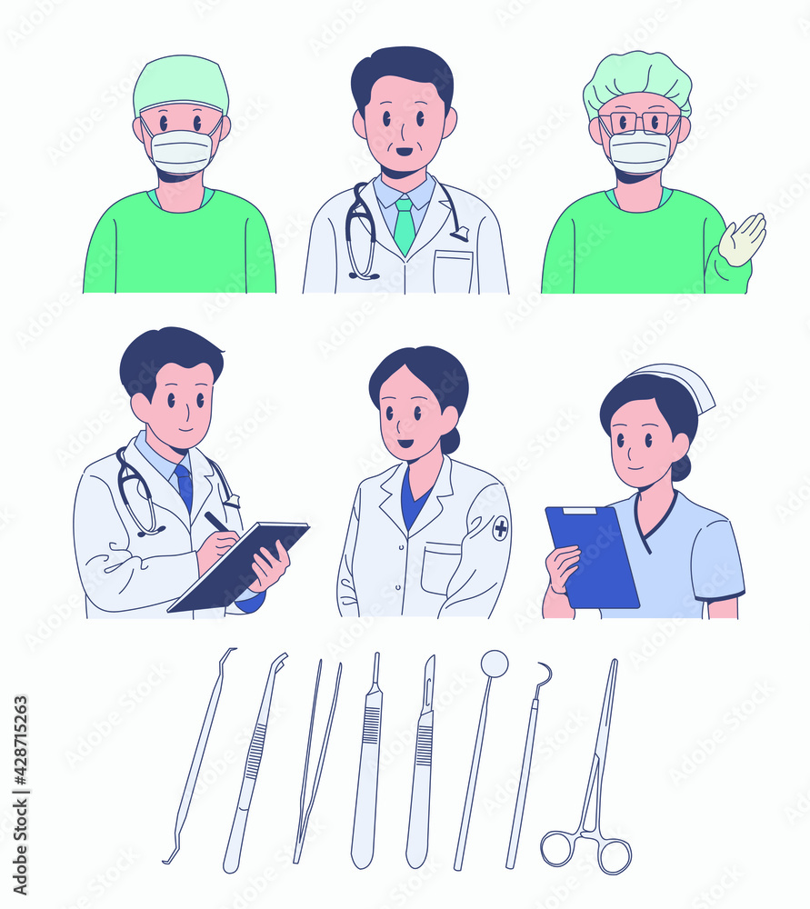 Doctor and nurse characters. hand drawn style vector design illustrations. Doctor and nurse characters. hand drawn style vector design illustrations.