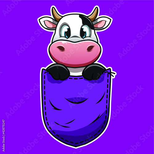 cute cow cartoon in a shirt pocket