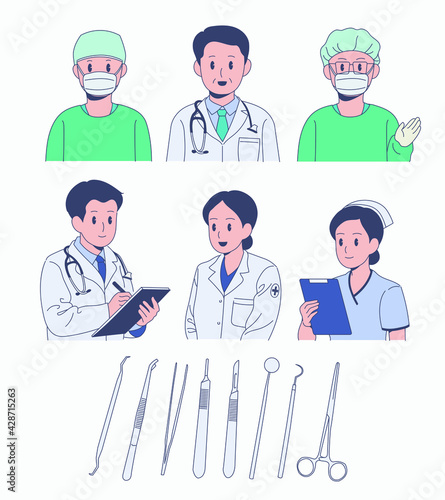 Doctor and nurse characters. hand drawn style vector design illustrations. 