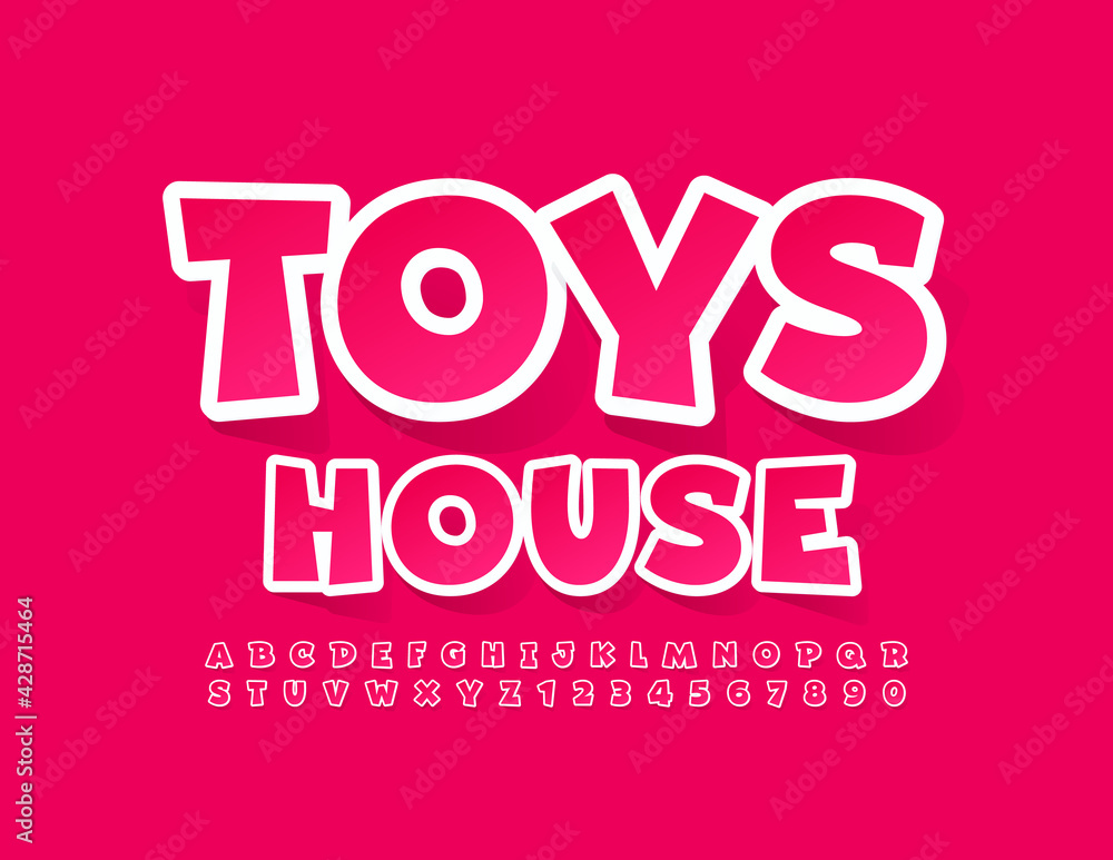 Vector playful sign Toys House. Pink sticker Font. Creative set of Alphabet Letters and Numbers Vector playful sign Toys House. Pink sticker Font. Creative set of Alphabet Letters and Numbers