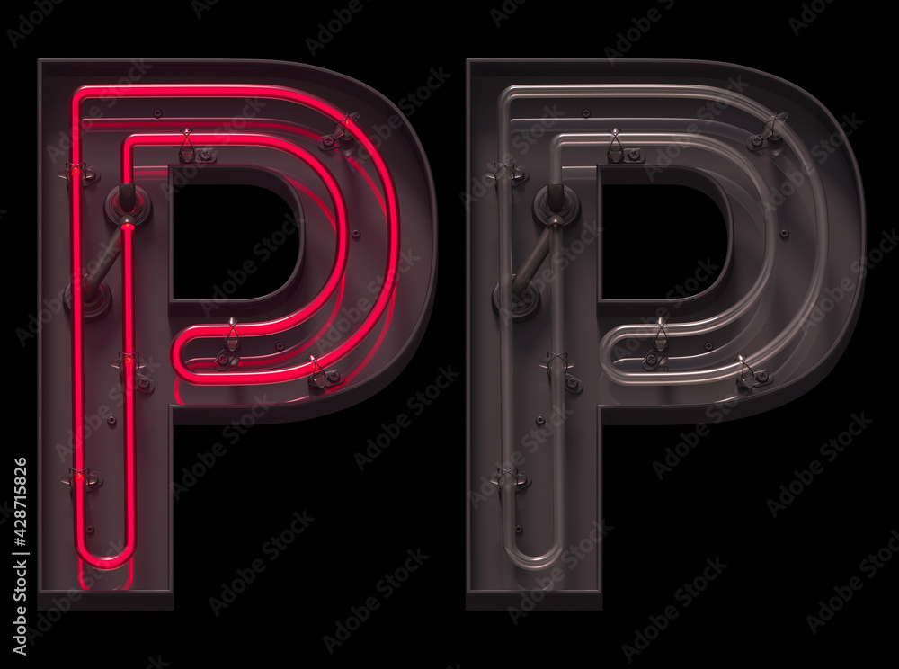 Red light neon font with On and Off. Letter P. - obrazy, fototapety, plakaty 