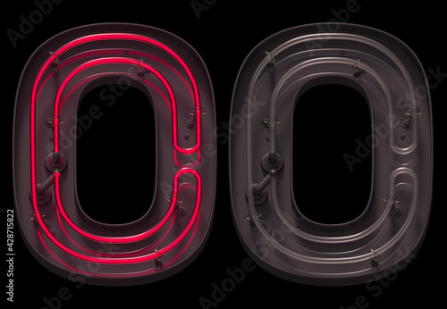 Red light neon font with On and Off. Letter O.