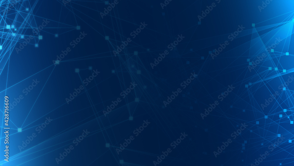 Abstract blue polygon tech network with connect technology background. Abstract dots and lines texture background. 3d rendering.