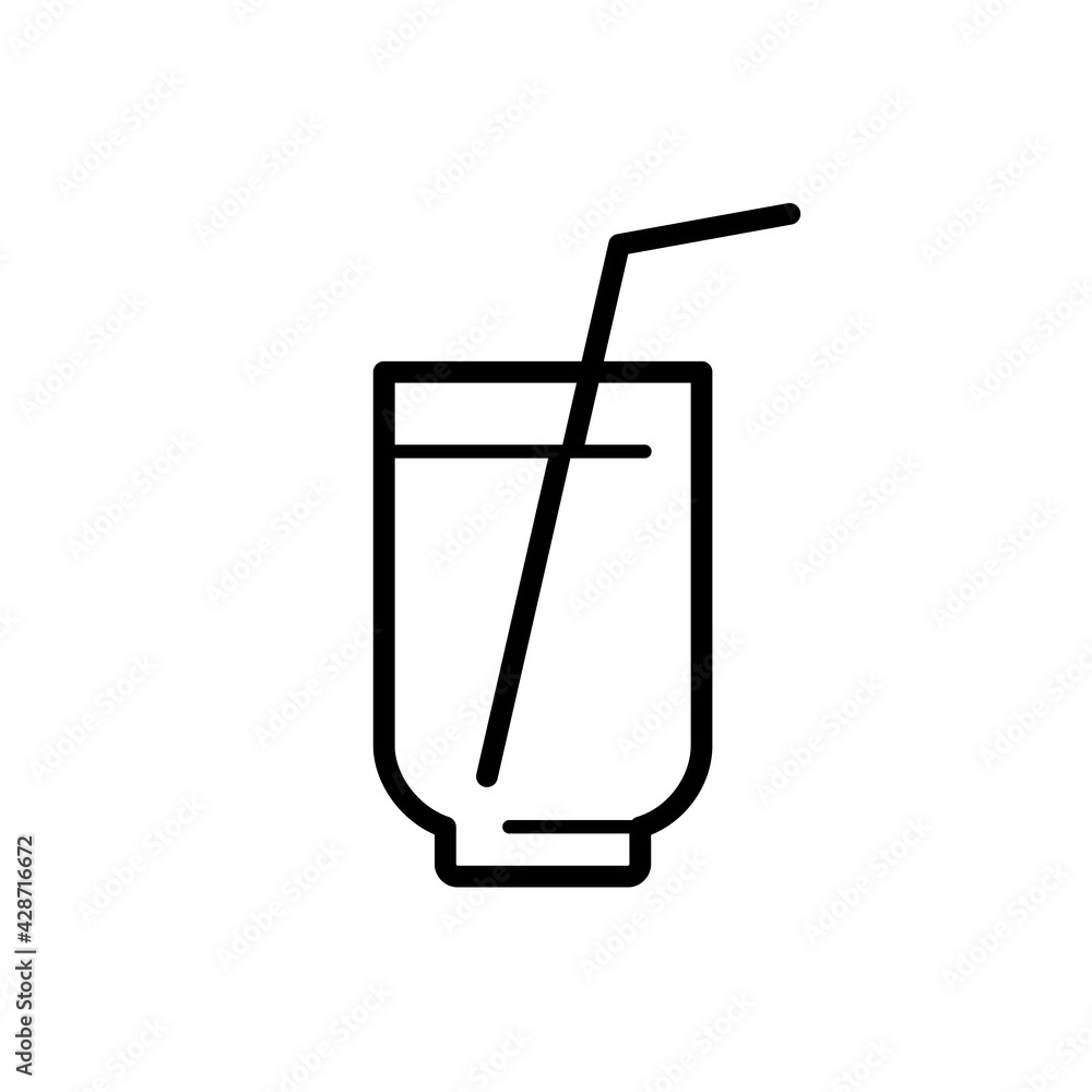 Glass of water, lemonade, juice. Cooling drink and tube for drinking. Soda drink glass with cocktail tube. Silhouette. Icon isolated on white background. Vector Illustration Glass of water, lemonade, juice. Cooling drink and tube for drinking. Soda drink glass with cocktail tube. Silhouette. Icon isolated on white background. Vector Illustration