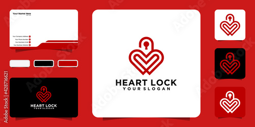 Heart lock, combination logo and business card inspiration