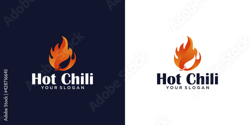 Hot chili, spicy food logo design template